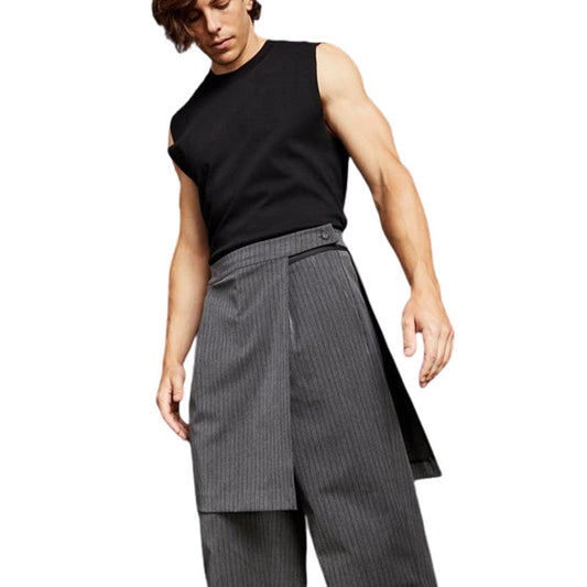 Royalty by Maluma Men's Pinstripe Wrap Skirt Sui Grey Pinstripe, Size Large
