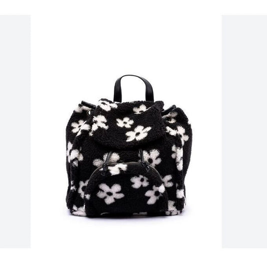 SKINNY DIP LONDON Women's Black & White "Scarlett" Small Flower Borg Backpack