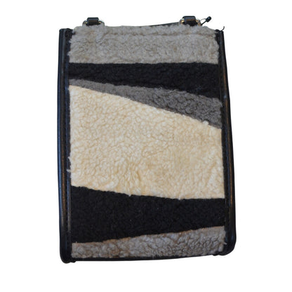 Calvin Klein Shearling Adjustable Phone Crossbody Bag in Black & Gray