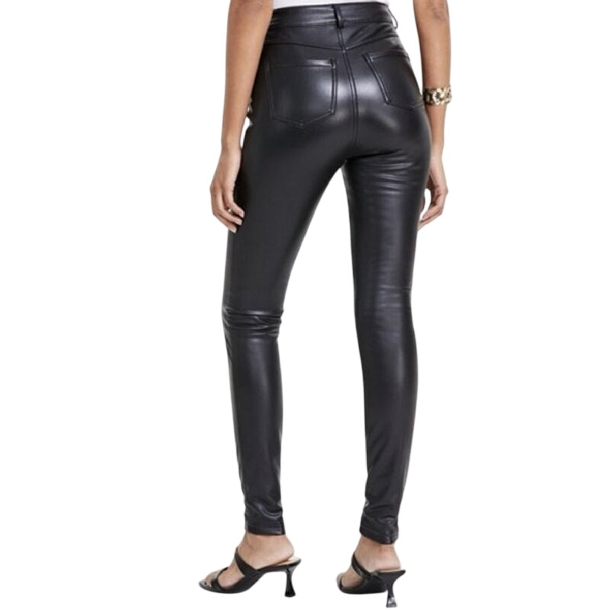 INC International Concepts Faux-Leather Straight-Leg Skinny Pants in Deep Black