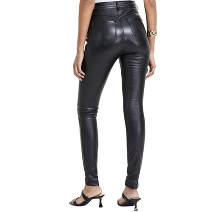 INC International Concepts Faux-Leather Straight-Leg Skinny Pants in Deep Black