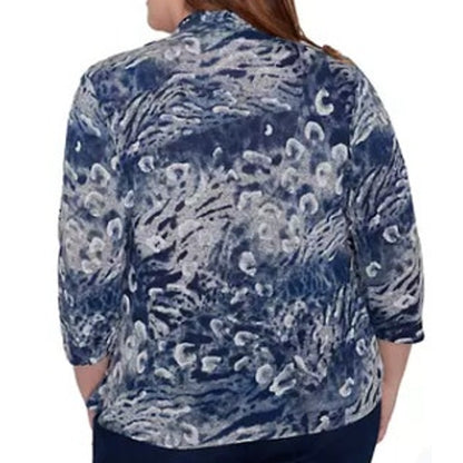Alfred Dunner Women's Plus Size Classic Layered-Look Top in Denim Blue Print