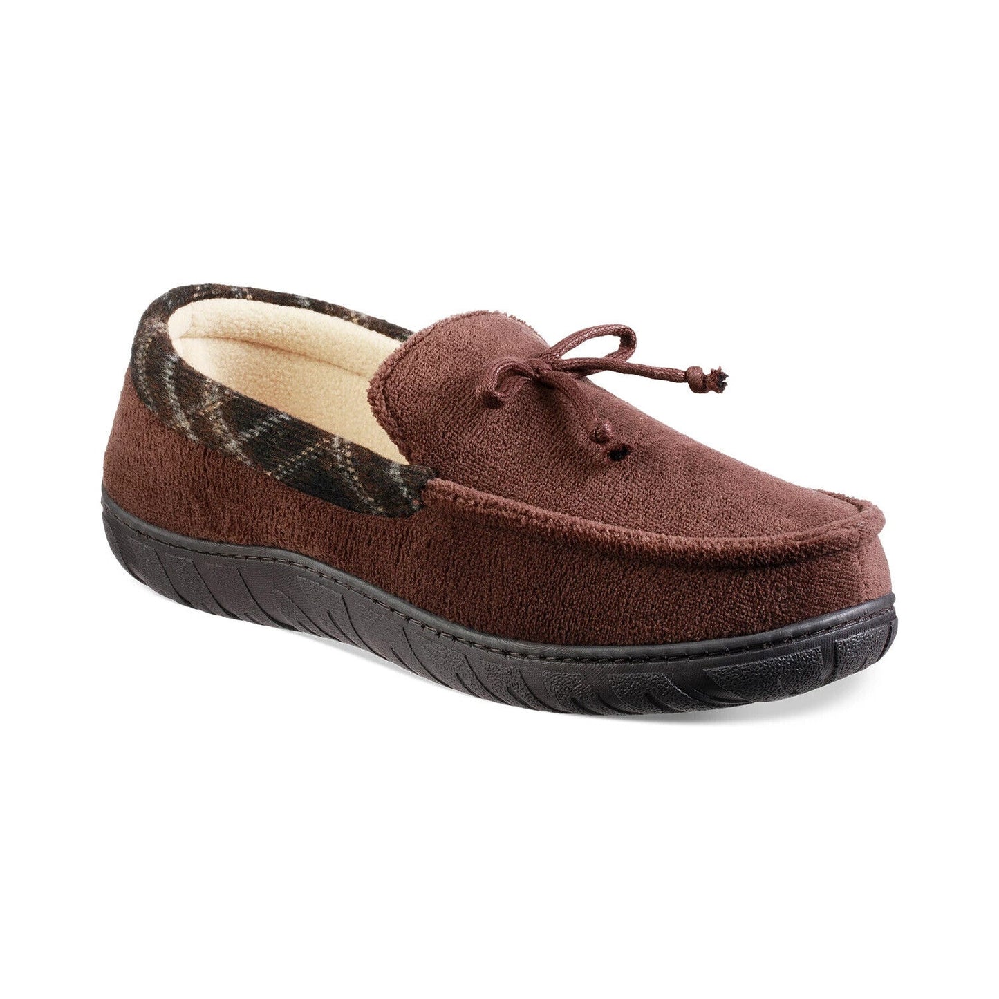 TOTES Men's Microterry Moccasin Memory Foam Slippers Brown