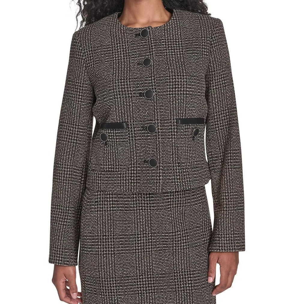 Calvin Klein Women's Novelty Button Front Blazer Jacket In Charcoal Multi
