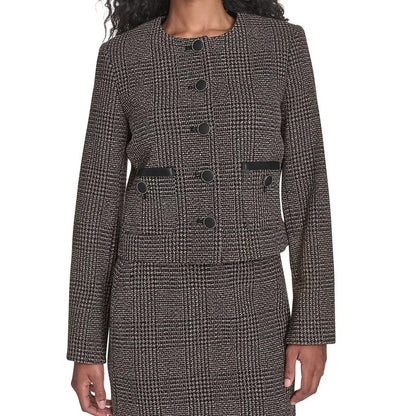 Calvin Klein Women's Novelty Button Front Blazer Jacket In Charcoal Multi