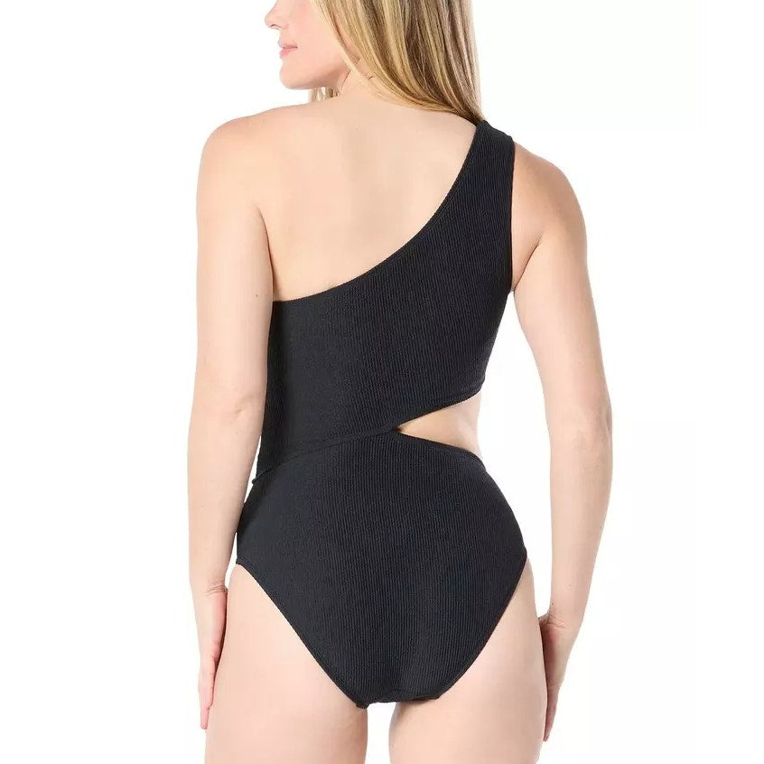 Michael Kors Women's One-Shoulder Side-Cutout Swimsuit In Black