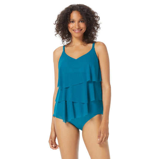 Coco Reef Flourish Bra Sized Tier Mesh Underwire Tankini Top In Teal Cove