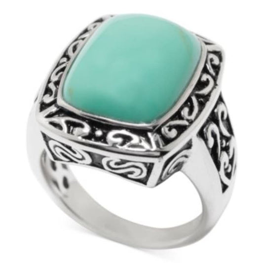R. H. Macy Sterling Silver & Turquoise Rectangle Filigree Ring
