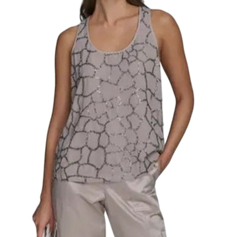 Donna Karan New York Women's Sleeveless Gauzy Sequin Embellished Top in Clay