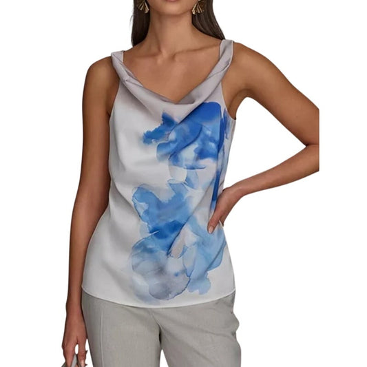 Donna Karan New York Women's Cowlneck Camisole Top in Cielo Blue Multi