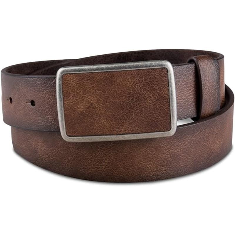 Sun + Stone Men's Bonded Leather Plaque Buckle Belt Brown