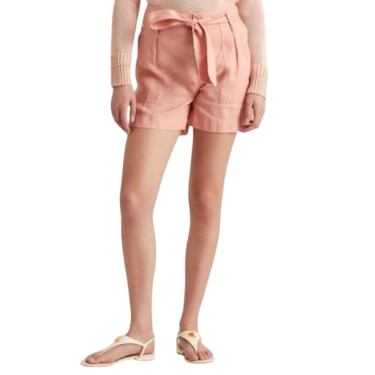 Lauren Ralph Lauren Women's Pink Rose Tan Belted Linen Shorts, Size 12