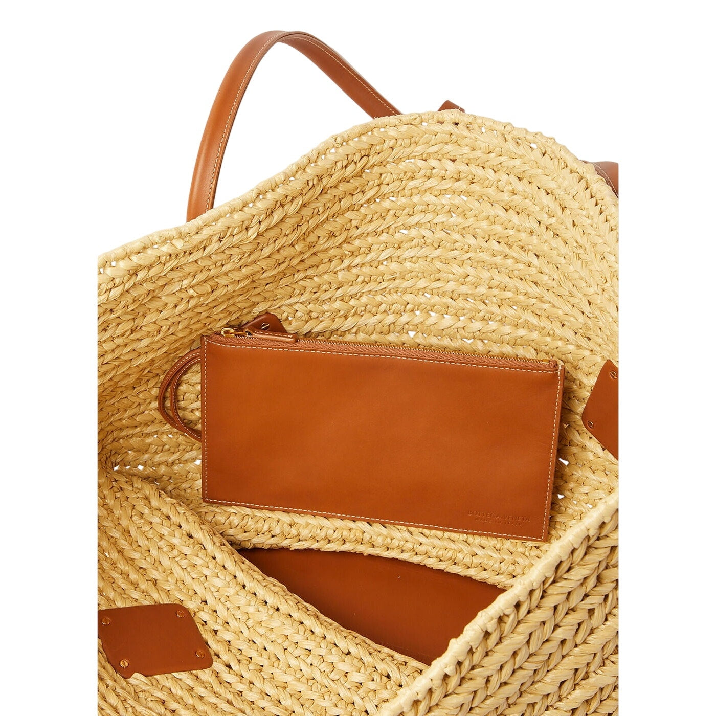 Bottega Veneta Women's "Arco" Raffia Tote in Tan with Leather Pouch