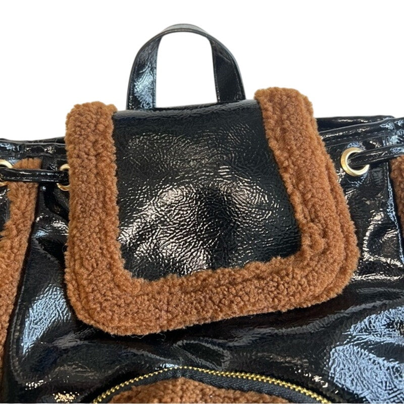 SKINNYDIP LONDON Women's Black & Brown "Scarlett" Small Fluff Trim Backpack
