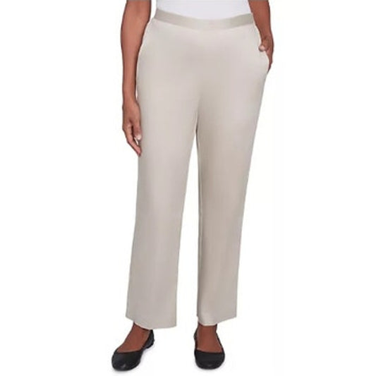 Alfred Dunner Women's Petite Sateen Woven Pull-On Pants in Almond Beige