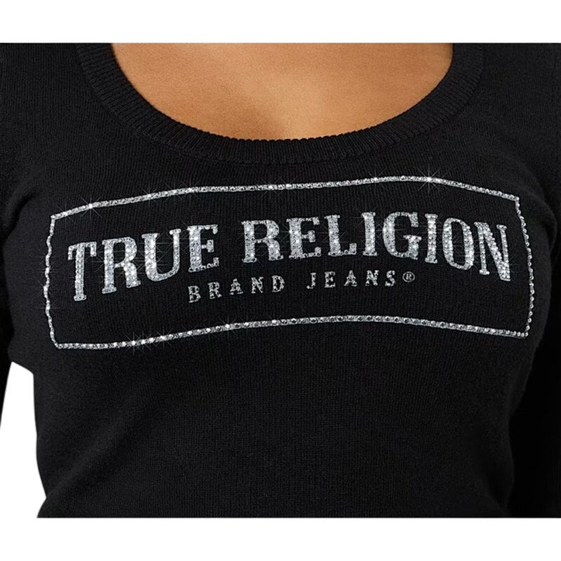 True Religion Women's Arch Logo Embellished Sweater in Jet Black