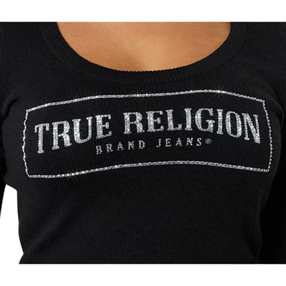True Religion Women's Arch Logo Embellished Sweater in Jet Black
