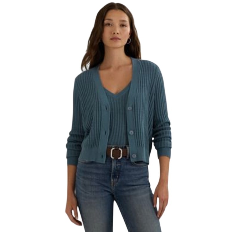 Lauren Ralph Lauren Women's Cropped Long-Sleeve Cardigan in Blue Dusk