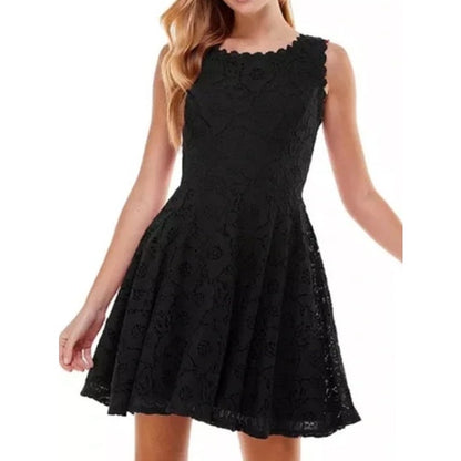 City Studios Juniors Sleeveless Black Day Lace Overlay Dress