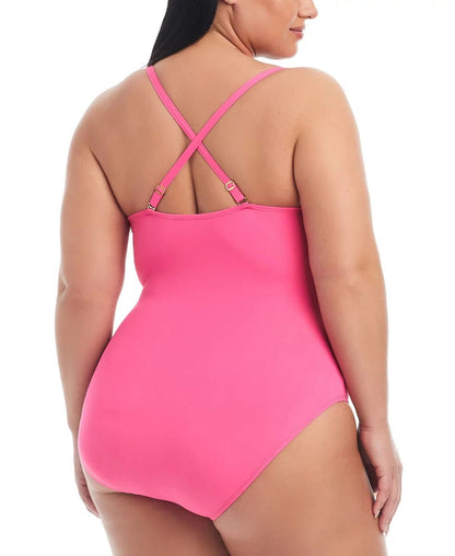 Bleu by Rod Beattie Plus Size Ruched One-Piece Swimsuit In Pink Bling