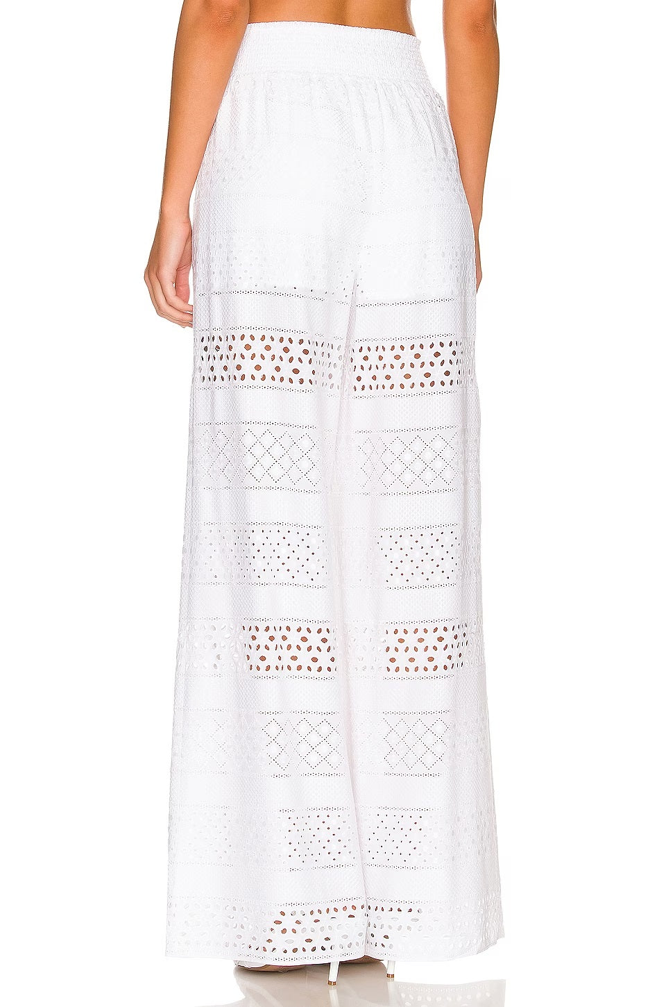 Alice + Olivia Ladies Russell Smocked Waist Pointelle Wide Legged Trousers In White