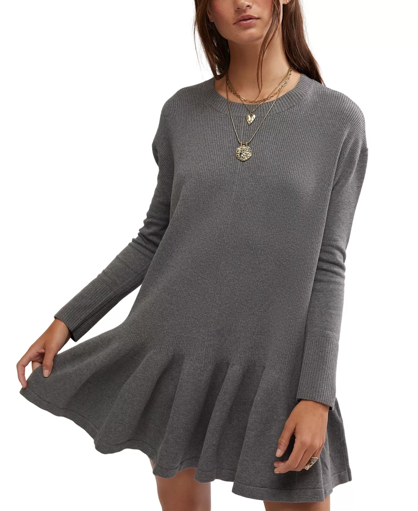 Free People Women's Time On My Side Mini Sweater Dress in Dark Heather Gray