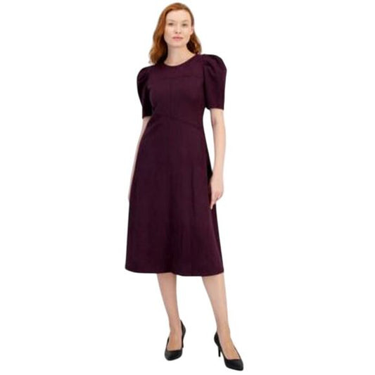 Anne Klein Women's Puff-Sleeve Midi Dress in Deep Plum Purple