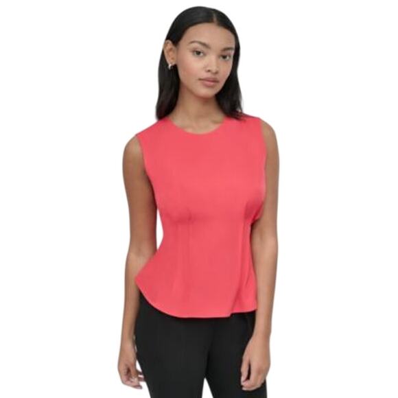 DKNY Women's Sleeveless Zipper Peplum Top in Watermelon Sugar Pink