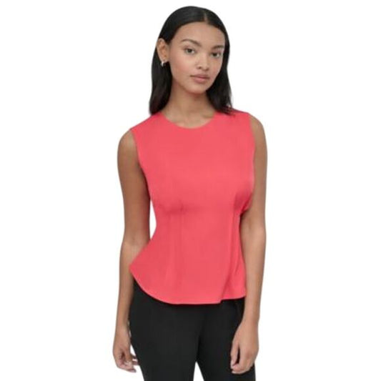 DKNY Women's Sleeveless Zipper Peplum Top in Watermelon Sugar Pink