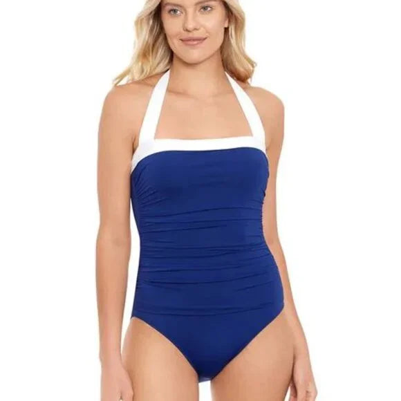 Lauren Ralph Lauren Ruched One Piece Swimsuit In Sapphire