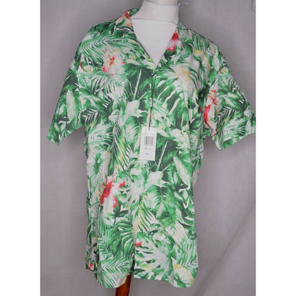 MICHAEL KORS, Men's Green & White Hawaiian Button Down Shirt