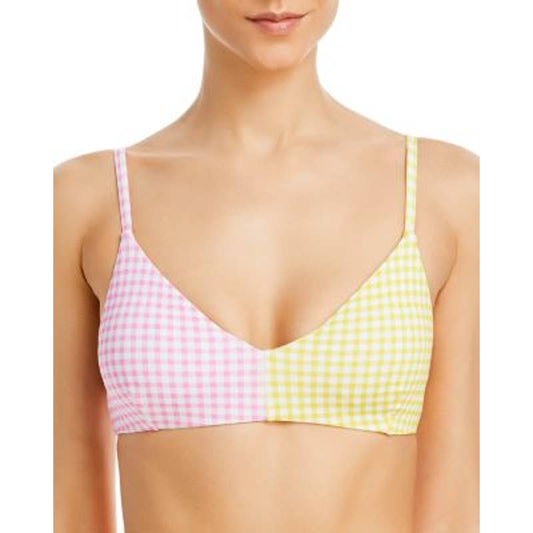 AQUA Ladies Pink, Yellow, & White Colorblock Gingham Bikini