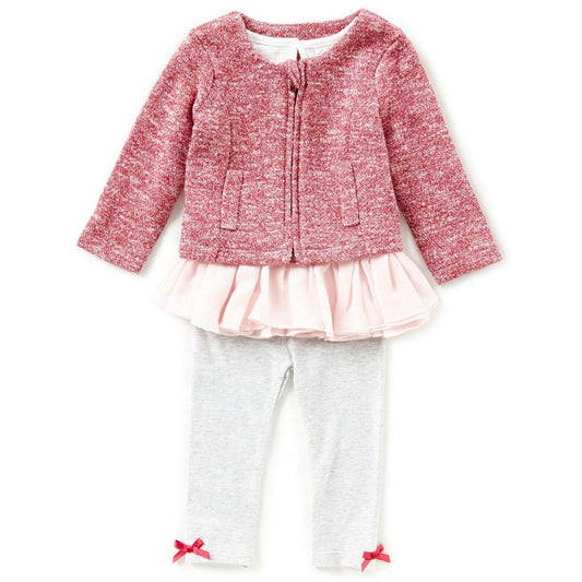 STARTING OUT Girls Infant 3 PC Set, Jacket, Ruffled Tee, Leggings, NWT $48