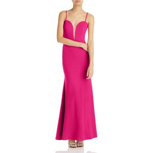 AQUA Ladies Dark Neon Pink Bodycon Fit & Flare Cocktail Dress, Sleeveless Gown!