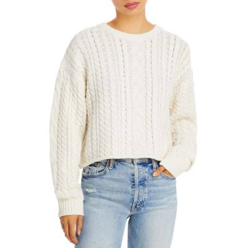 AQUA Ladies Cream Chalk Cableknit Cropped Sweater, Size Large, NWT!