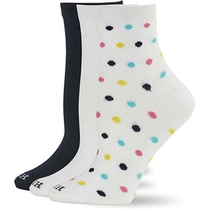 HUE Super Soft 3 Pack Cropped Crew Socks, White Polka Dot, Navy Blue, OSFM