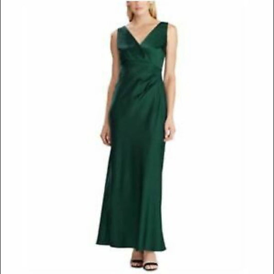 Ralph Lauren Concetta Gown, Deep Emerald Green Satin w/ Rouched Waist, NWT!!