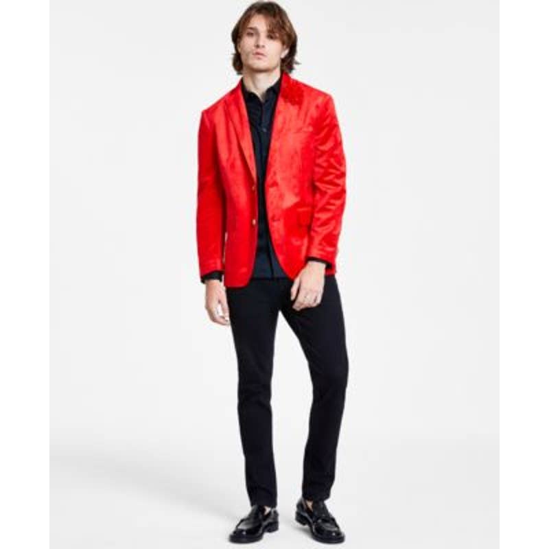 INC International Concepts Men's Classic Fit Velvet Blazer, Goji Berry Red, NWT!