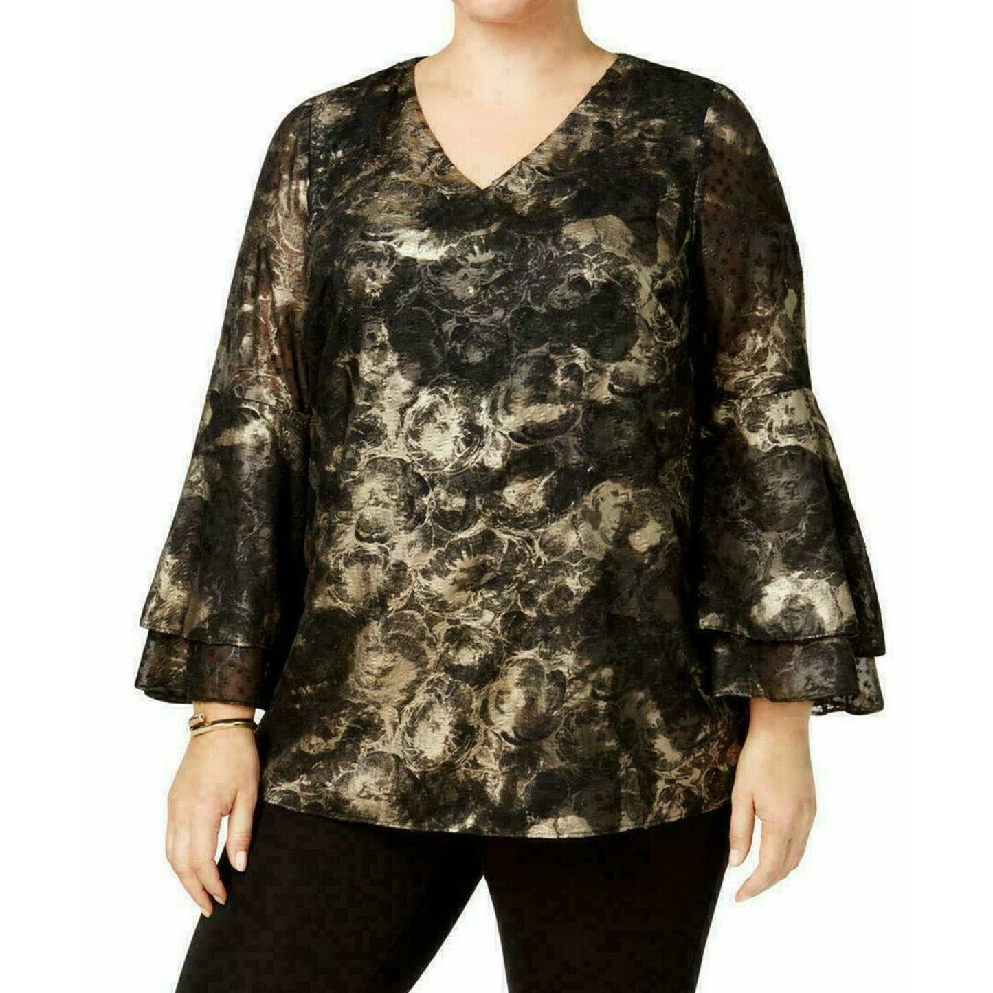 ALFANI, Deep Black Rose Shimmer Flouncy Blouse, Size Extra Large, NWT, $79.50