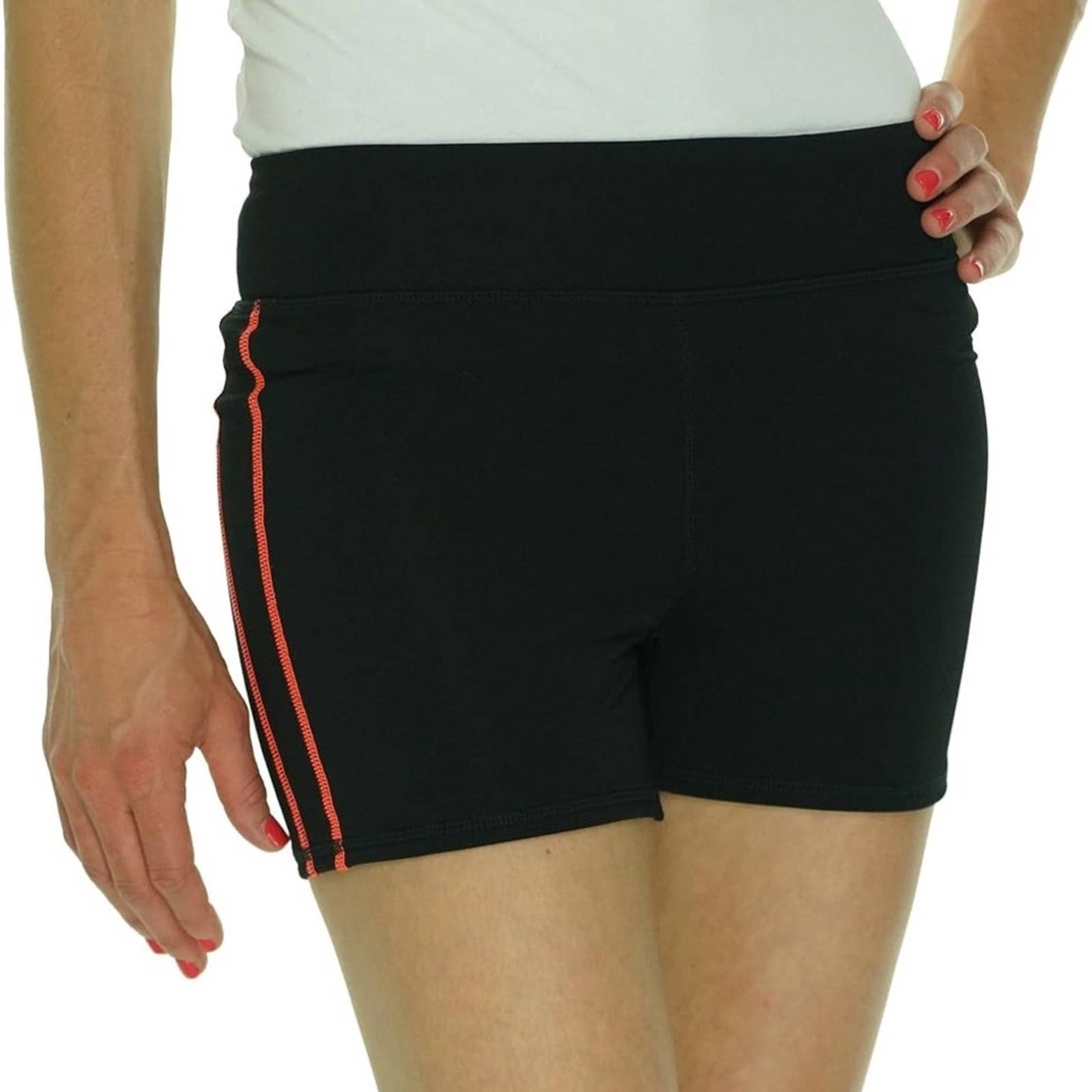 HUE Ladies Black Spandex Shorts w/ Neon Orange Stitching, Size XL, NWT!