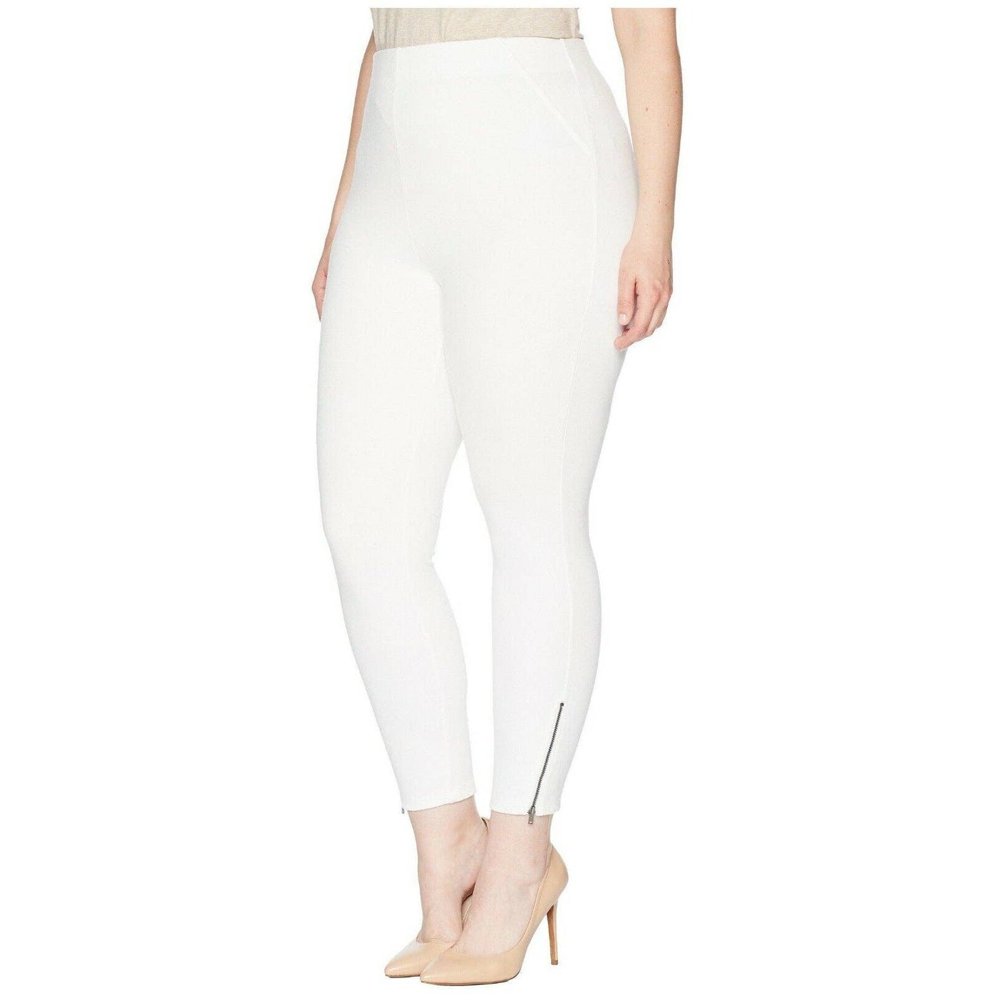 HUE LADIES ANKLE ZIP SIMPLY STRETCH SKIMMER LEGGING JEGGING XS, WHITE NWT