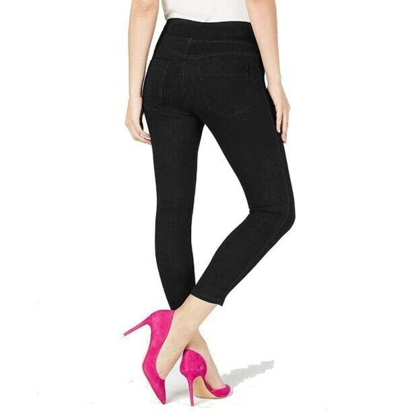 HUE Essentials Solid Black Classic Smooth Denim Skimmer Leggings w/ Pockets