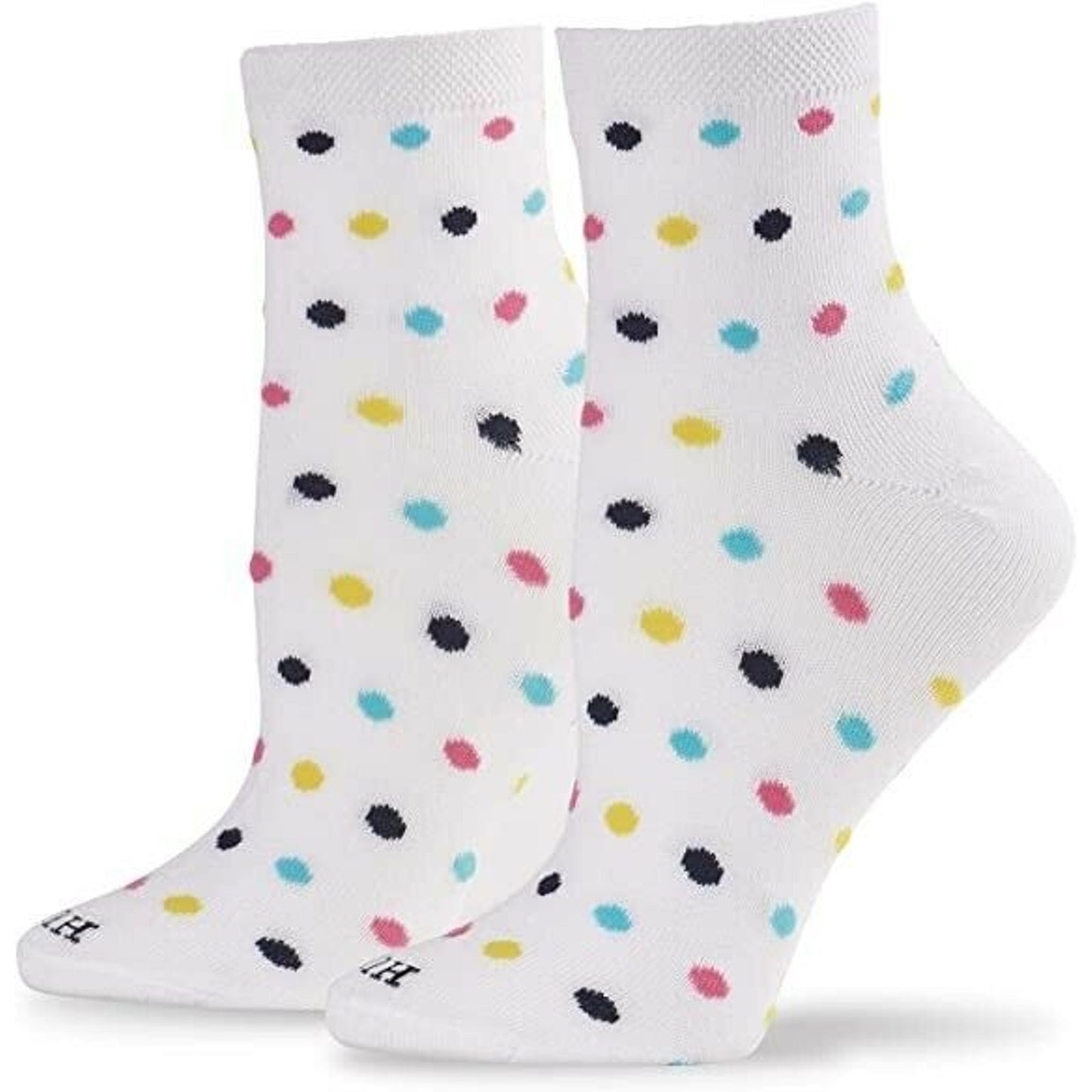 HUE Super Soft 3 Pack Cropped Crew Socks, White Polka Dot, Navy Blue, OSFM