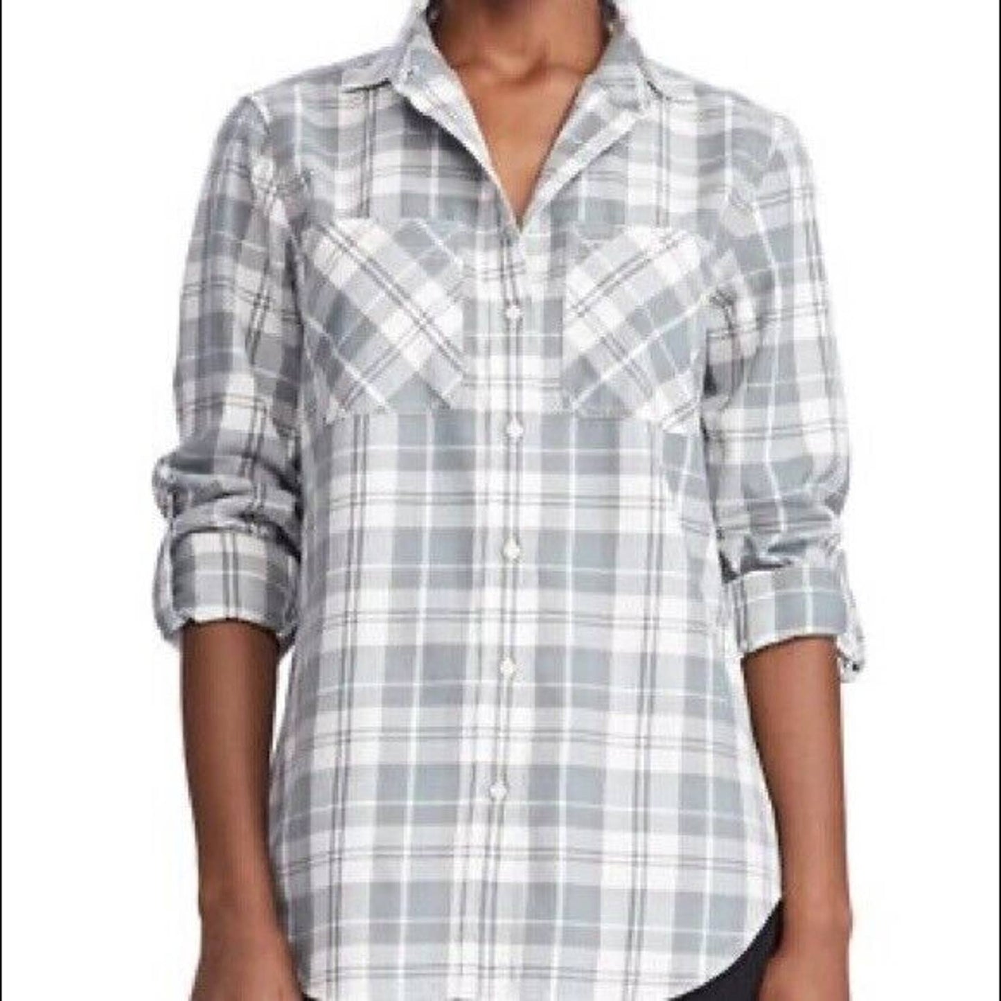 LAUREN RALPH LAUREN LADIES RIMNAN PLAID BUTTON FRONT BLOUSE, SMALL, NWT