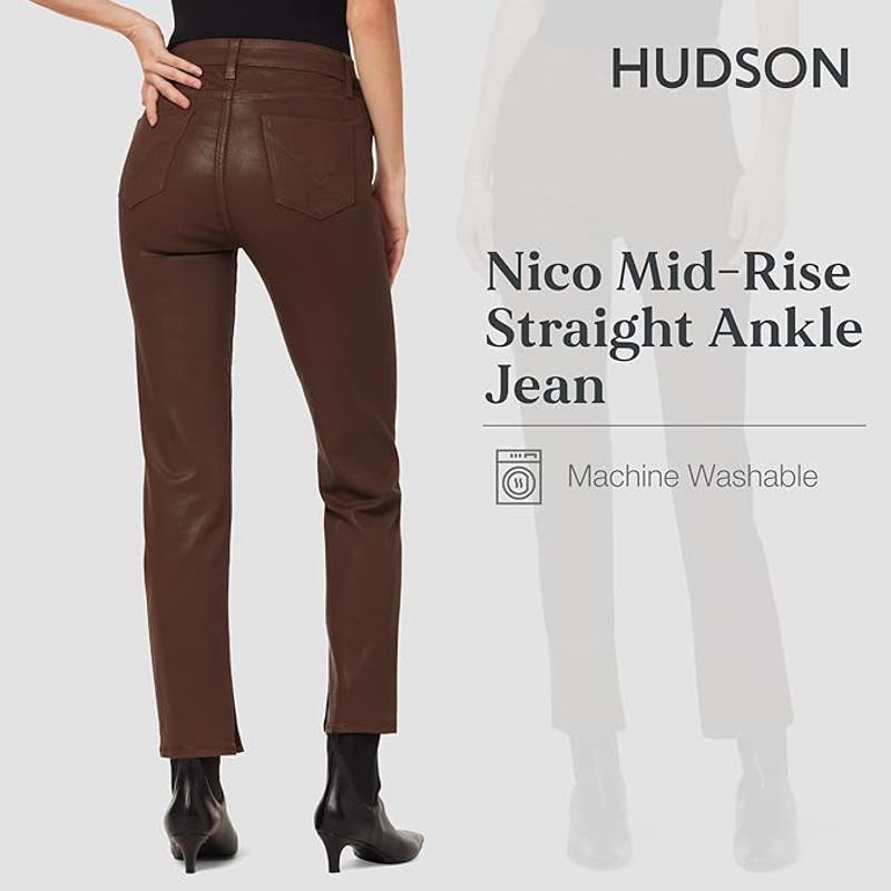 HUDSON JEANS NICO MID-RISE STRAIGHT LEG, COATED TORTOISE BROWN