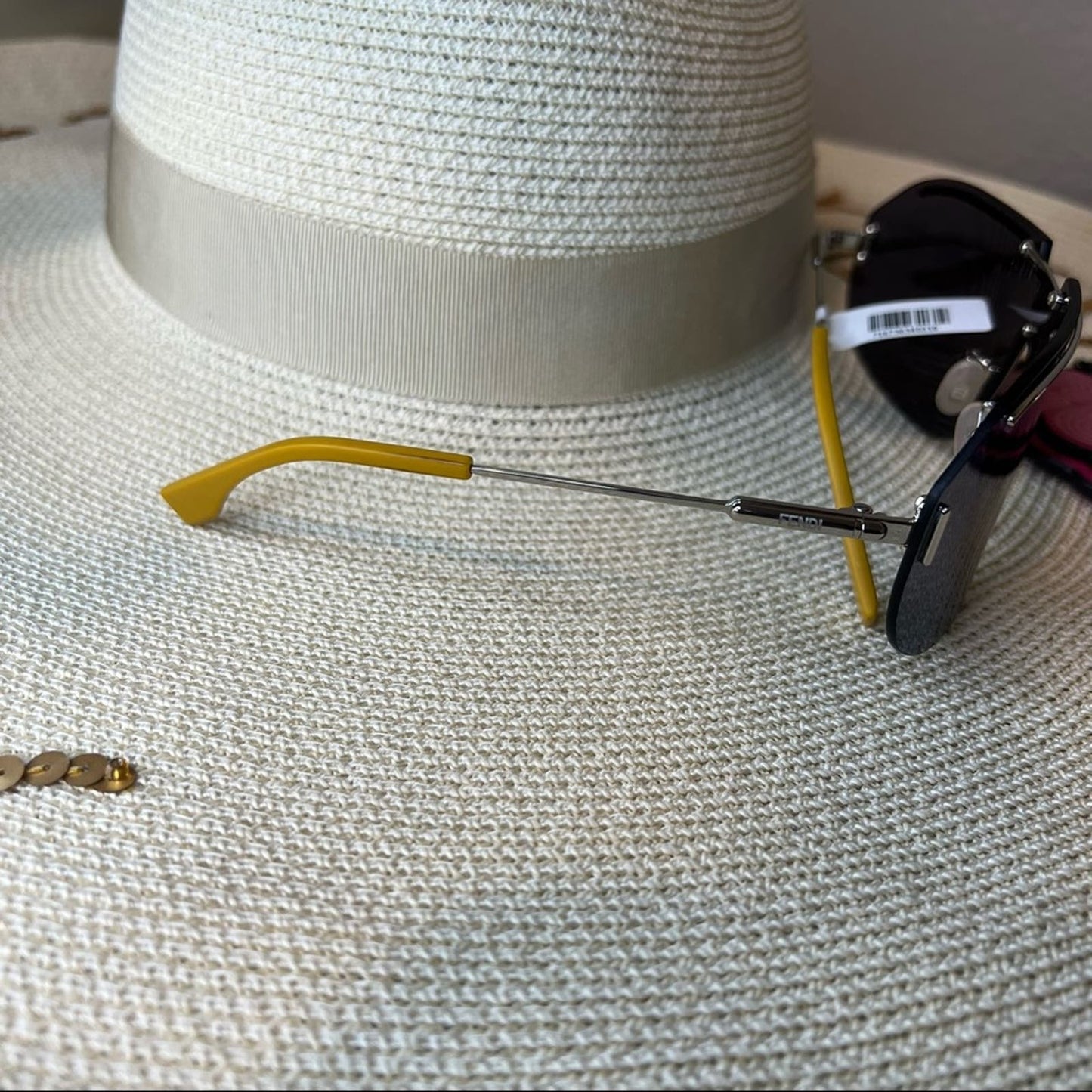 Fendi Large Gray Signature Shield Sunglasses w/ Yellow Details, “FFM0098/S”