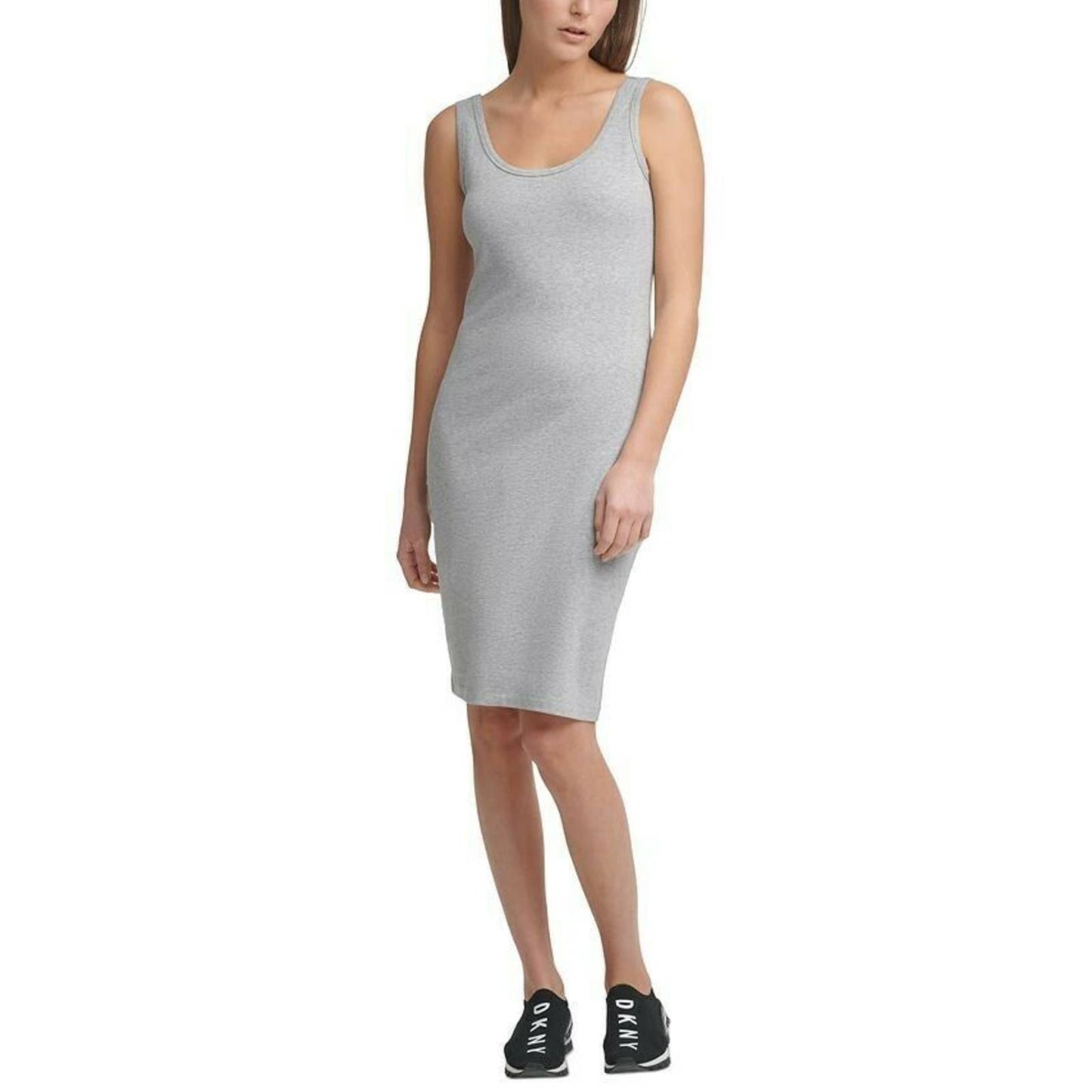 DKNY Womens Embellished Logo Tank Dress Pearl Grey Heather, SM, NWT, $59