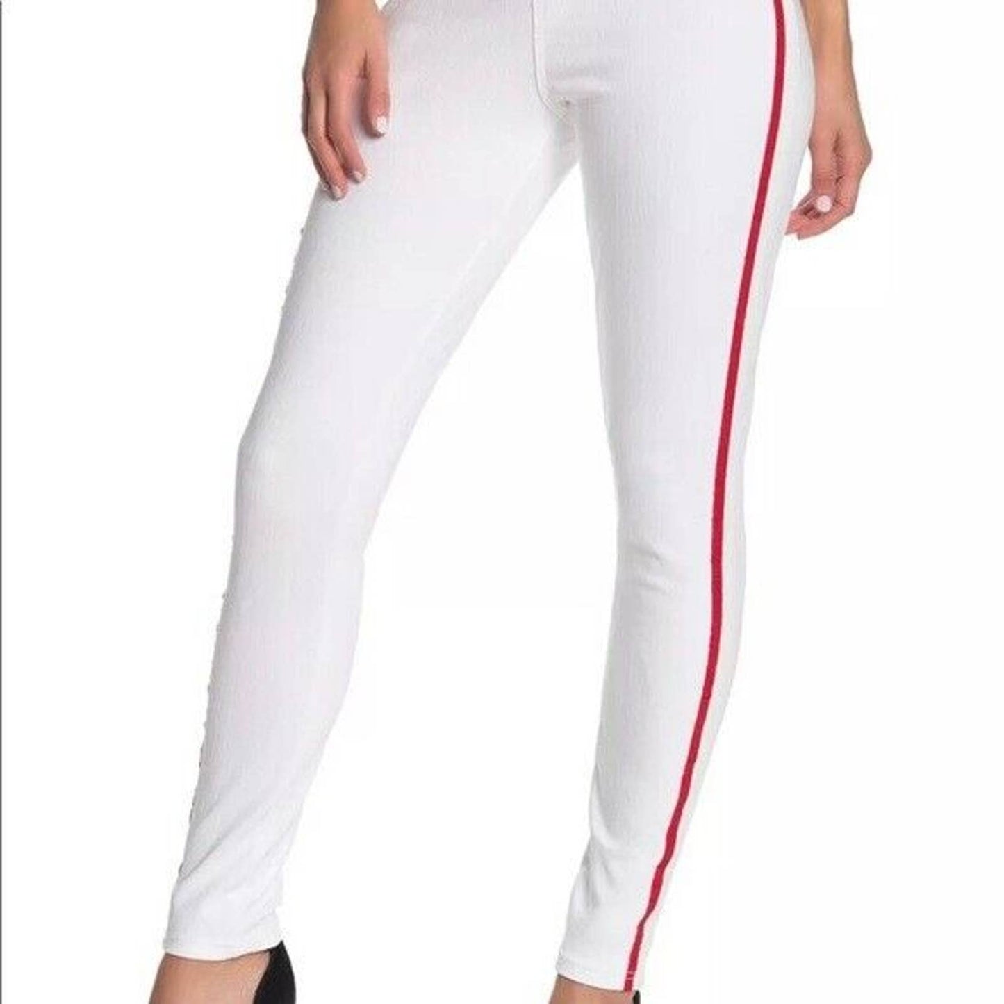 HUE LADIES RACER STRIPE ORIGINAL DENIM LEGGINGS JEGGINGS WHITE NWT!