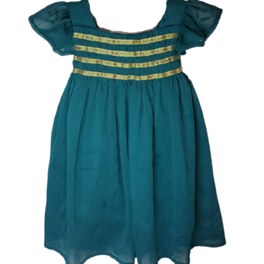 SALE! EDGEHILL COLLECTION 18 Mo's, Teal Sleeveless Ruffle Dress, Gold Detail NWT