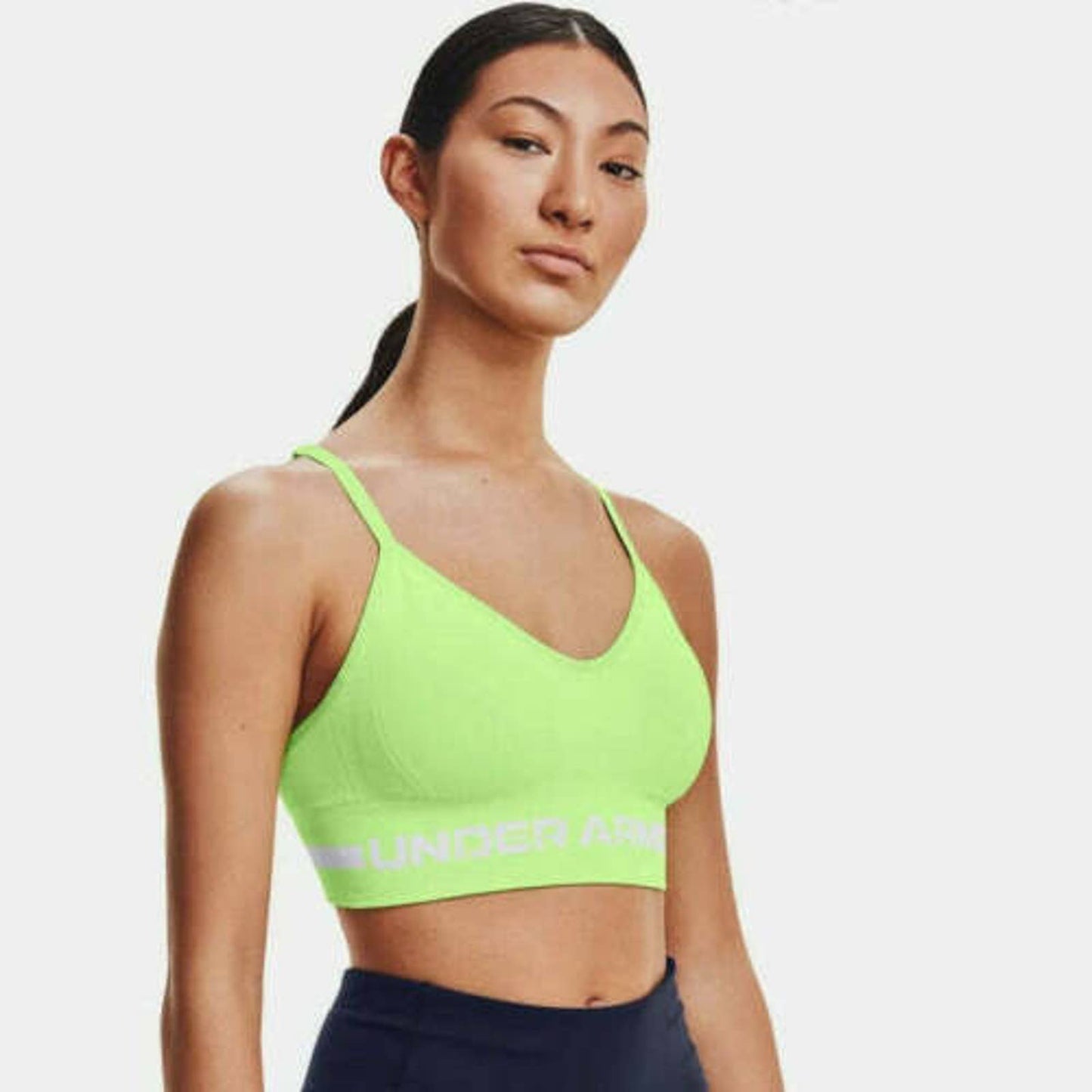 Under Armour UA Seamless Cross-Back Low-Impact Sports Bra Lime/White, NWT